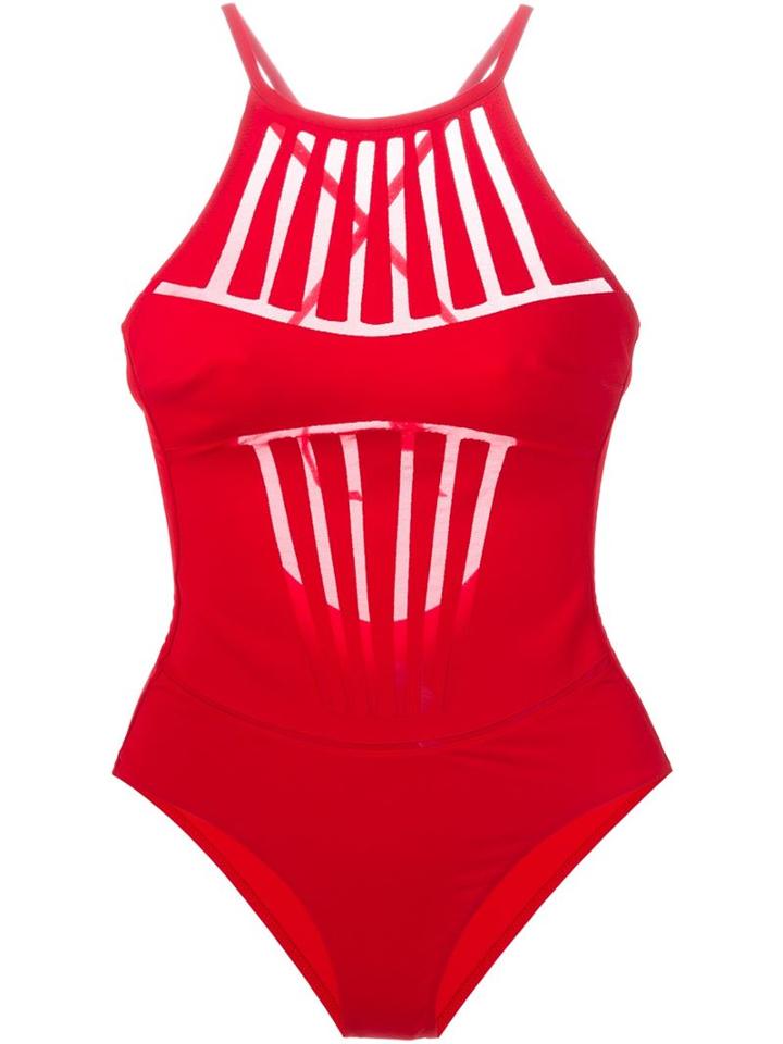 La Perla Tulle Mesh Detail Swimsuit, Women's, Size: 40, Red, Nylon/spandex/elastane