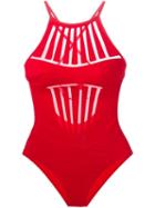 La Perla Tulle Mesh Detail Swimsuit, Women's, Size: 40, Red, Nylon/spandex/elastane