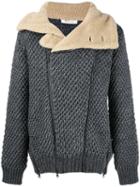 Pierre Balmain Shearling Collar Knit Jacket, Men's, Size: 52, Grey, Viscose/wool/alpaca/acrylic