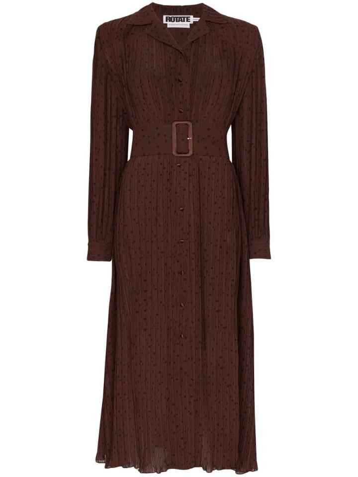 Rotate Polka-dot Print Shirt Dress - Brown