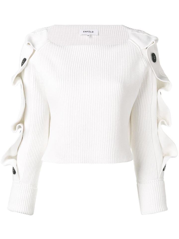Enföld Cropped Ruffled Sweater - White