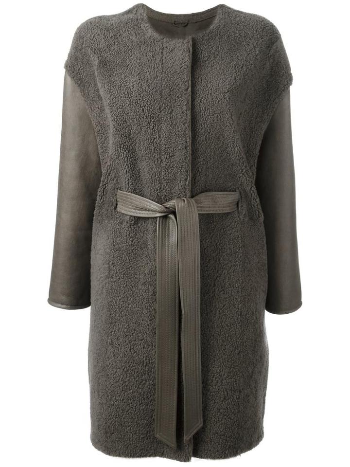 Liska Belted Coat, Women's, Size: Medium, Green, Lamb Skin/lamb Fur