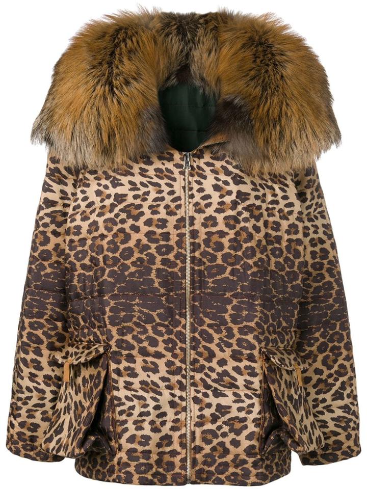 Liska Trim Leopard Print Coat - Brown
