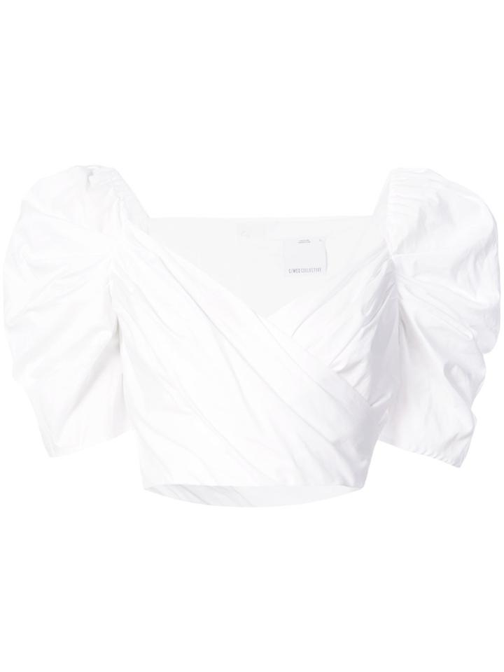 C/meo Cropped Ruffle-sleeve Top - White