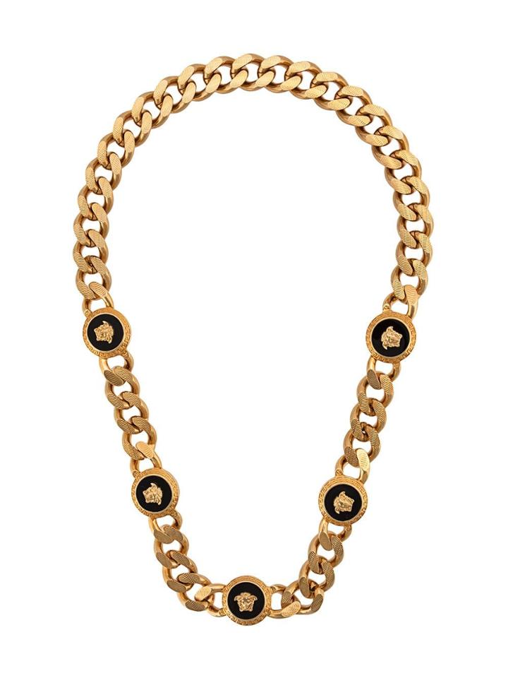 Versace Black Enamel Quint Medallion Necklace - Gold