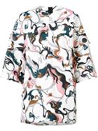 Marni Marble Print Blouse, Women's, Size: 38, White, Silk/nylon