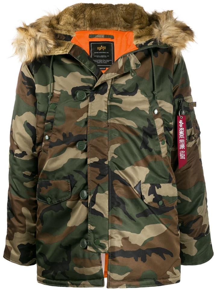 Alpha Industries Camouflage Print Parka Coat - Green