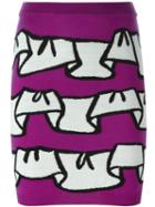 Boutique Moschino Ruffle Intarsia Skirt, Women's, Size: 36, Pink/purple, Virgin Wool