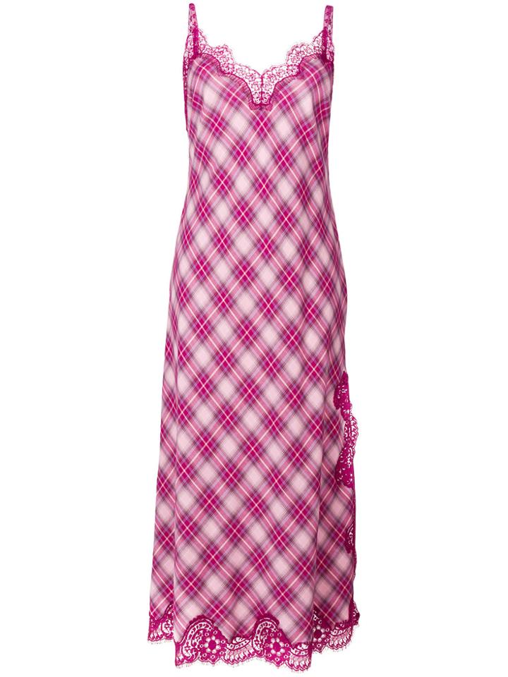 Alberta Ferretti Gingham Lace Dress - Pink & Purple