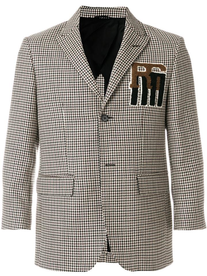 Raf Simons Logo Patch Houndstooth Print Blazer - Brown