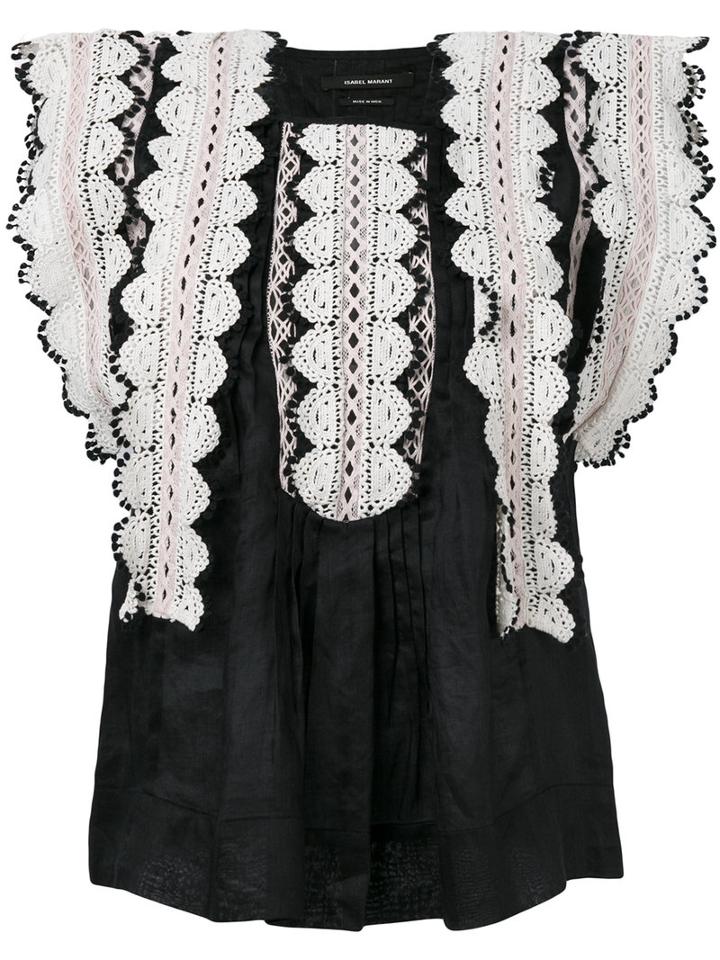 Isabel Marant - Frilled Sleeve Top - Women - Cotton/ramie - 40, Black, Cotton/ramie