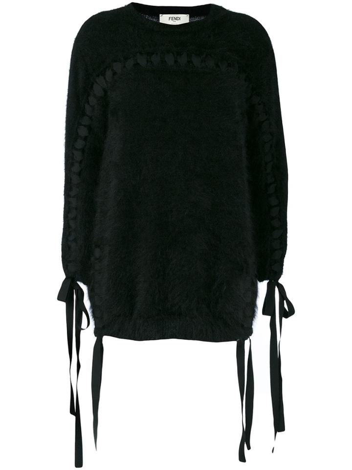 Fendi Tie Detail Fuzzy-knit Sweater - Black