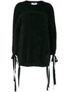 Fendi Tie Detail Fuzzy-knit Sweater - Black