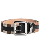 Burberry Topstitched House Check And Leather Belt - Nude & Neutrals