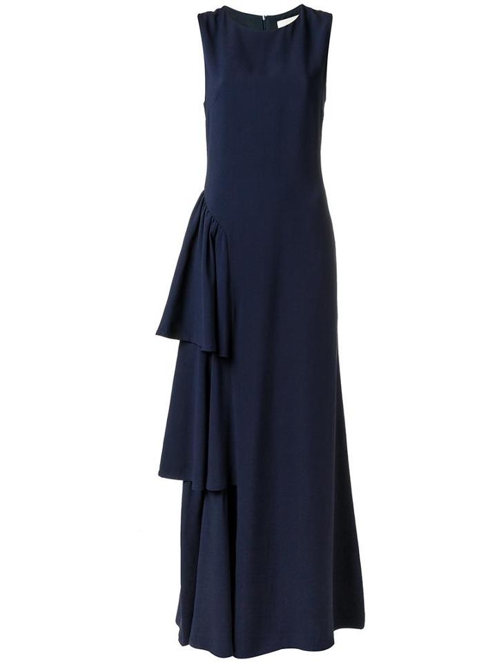 Egrey Ruffled Long Dress, Women's, Size: 38, Blue, Acetate/viscose