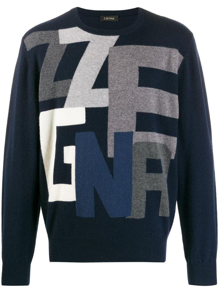 Z Zegna Cashmere Logo Jumper - Blue