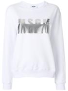 Msgm Oversized Metallic Logo Sweatshirt - White