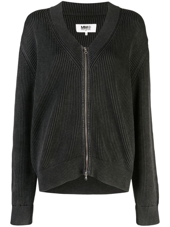 Mm6 Maison Margiela Ribbed Zip-up Cardigan - Black