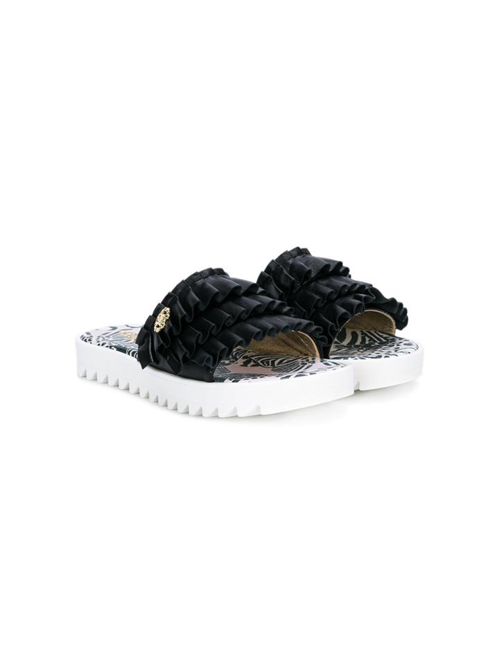 Roberto Cavalli Kids Ruffled Slider Sandals - Black