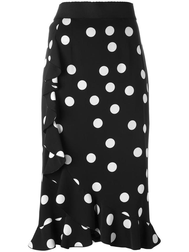 Dolce & Gabbana Polka Dot Skirt, Women's, Size: 48, Black, Silk/spandex/elastane
