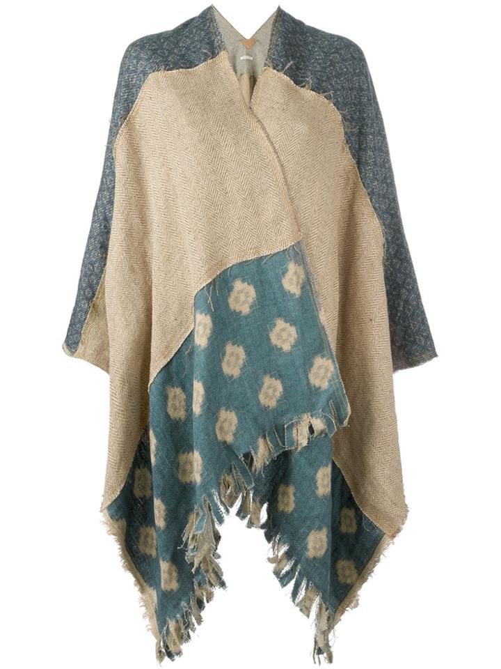 Ermanno Gallamini Stripes Floral Poncho - Nude & Neutrals