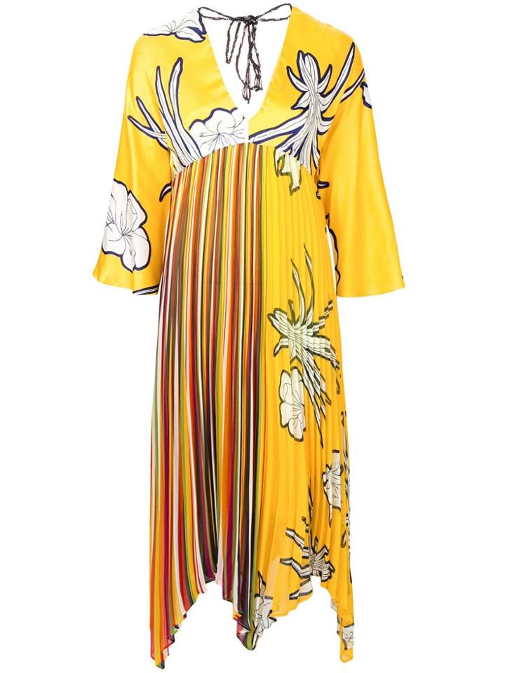 Pinko Floral Print Pleated Dress - Yellow