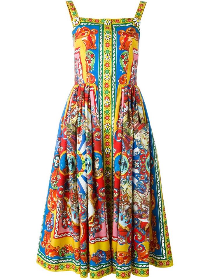 Dolce & Gabbana Carretto Siciliano Print Dress, Women's, Size: 40, Cotton