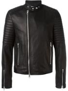 Diesel Black Gold Rear Print Biker Jacket, Men's, Size: 48, Calf Leather/acetate/cupro
