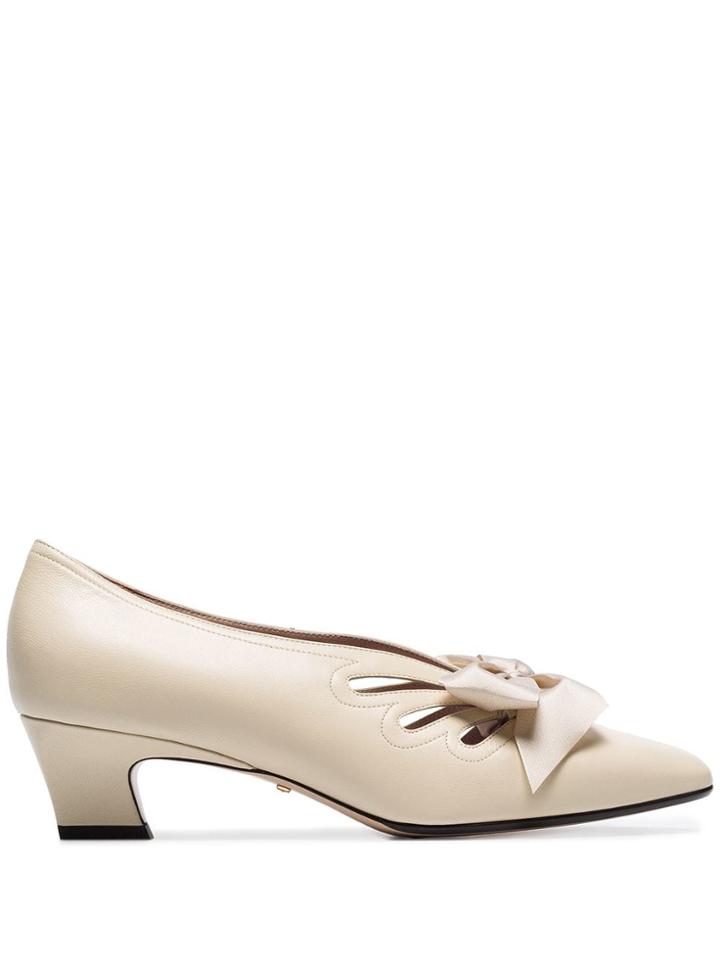 Gucci White Berith 45 Bow Detail Leather Pumps - Neutrals