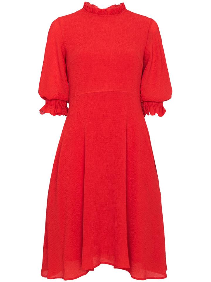 Rejina Pyo Knee Length Crepe Dress With Ruffled Trims - Red