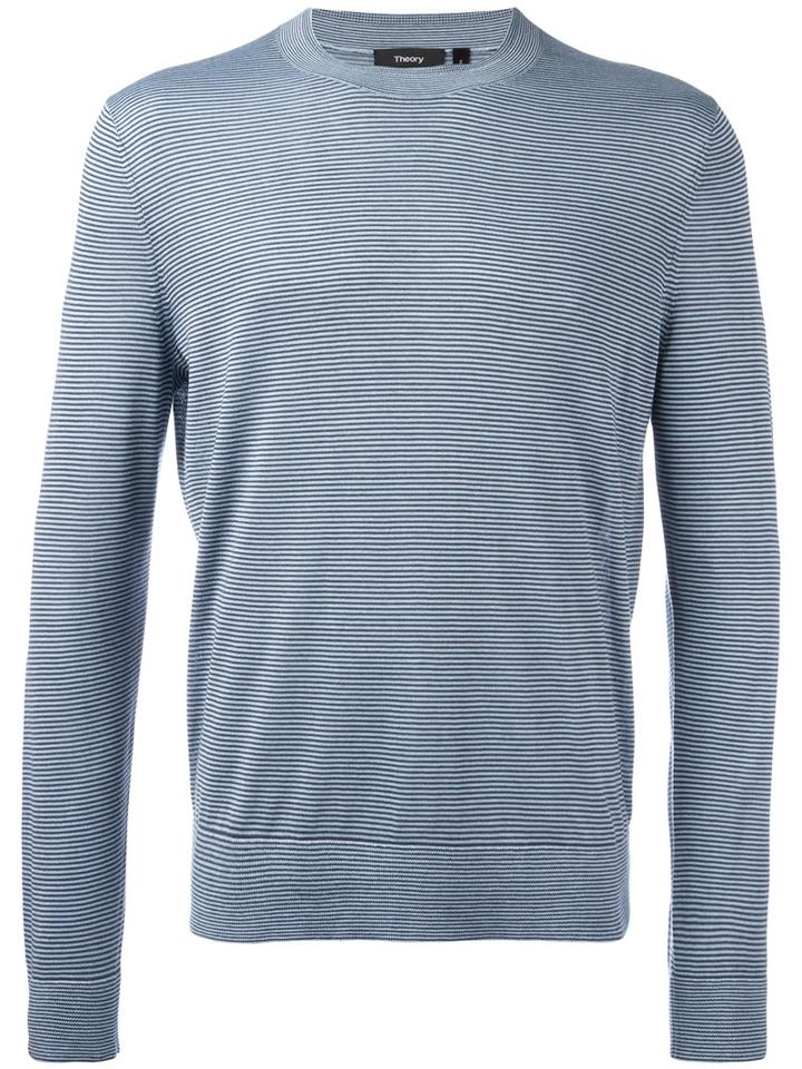 Theory Fine Strippe Jumper, Men's, Size: Xl, Blue, Silk/spandex/elastane/cashmere