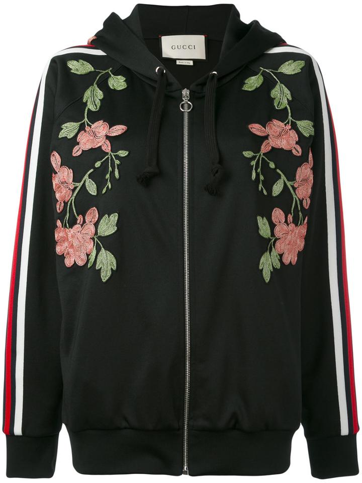 Gucci - Floral Embroidered Hooded Sweatshirt - Women - Cotton/polyester - M, Black, Cotton/polyester