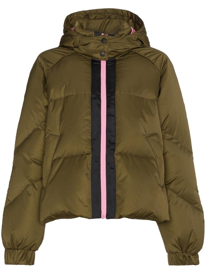 Ganni Puffer Jacket With Hood And Contrasting Zip - Green