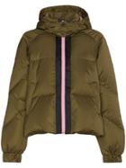 Ganni Puffer Jacket With Hood And Contrasting Zip - Green