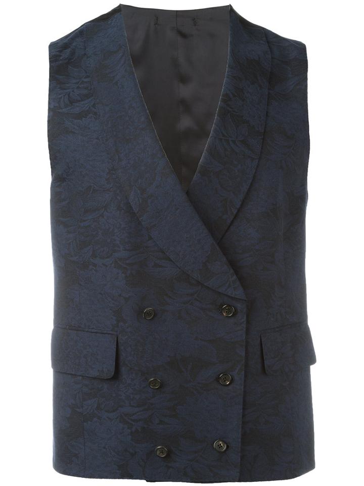 Gabriele Pasini Embroidered Waistcoat, Men's, Size: 54, Blue, Cotton/spandex/elastane/viscose/cupro