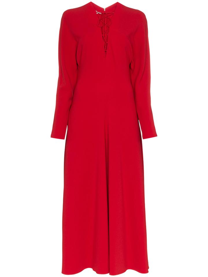 Stella Mccartney Red Lace V Neck Dress