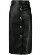 Twin-set Faux Leather Buttoned Midi Skirt - Black