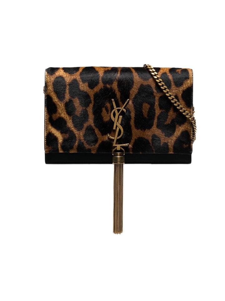 Saint Laurent Black And Brown Kate Leopard Print Faux Fur Chain Bag