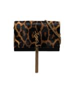 Saint Laurent Black And Brown Kate Leopard Print Faux Fur Chain Bag