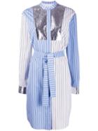 Msgm Patchwork Striped Shirt Dress - White