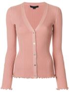 Alexander Wang Ribbed Cardigan With Ruffle Ball Chain Hems - Pink &