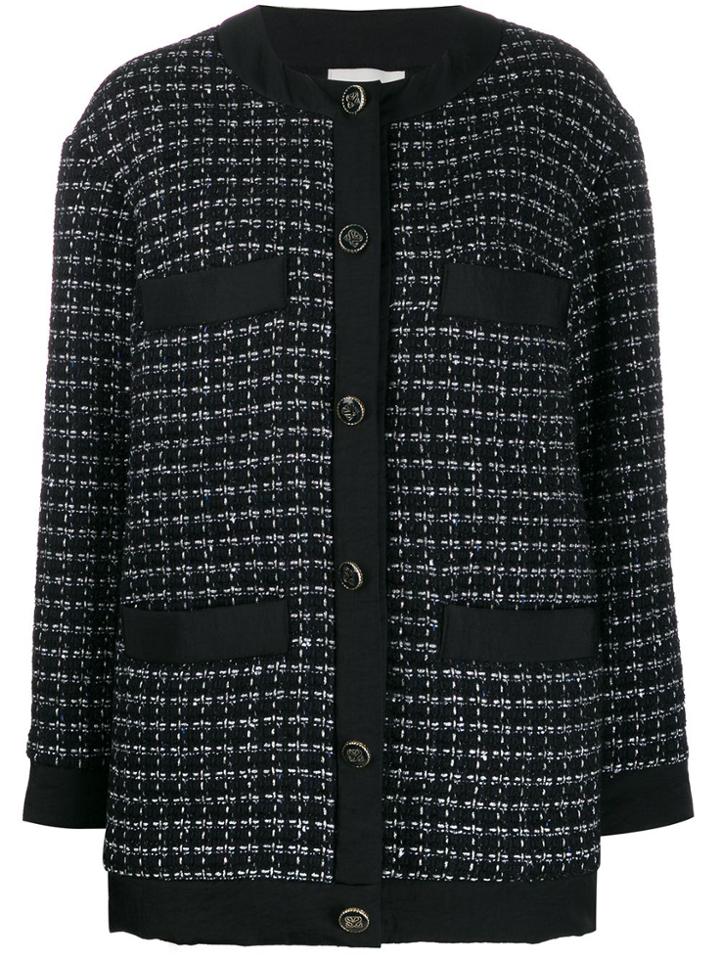 Sandro Paris Tweed Embroidered Cardigan - Blue
