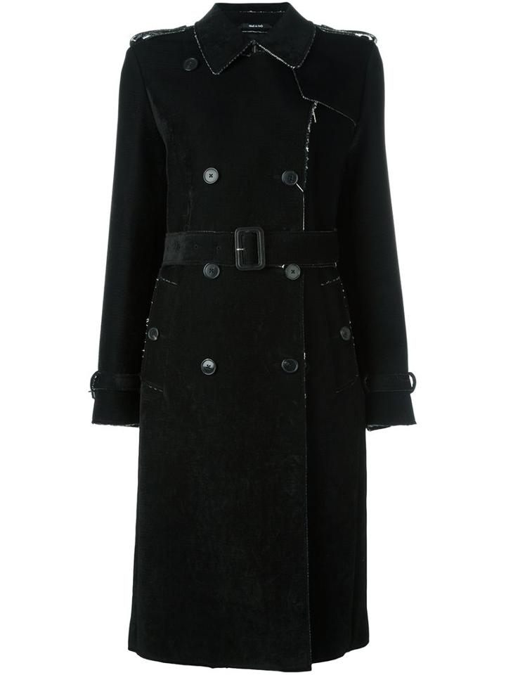 Maison Margiela Belted Trench Coat, Women's, Size: 40, Black, Cotton/acrylic/polyester/wool