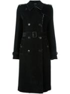 Maison Margiela Belted Trench Coat, Women's, Size: 40, Black, Cotton/acrylic/polyester/wool