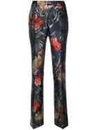 P.a.r.o.s.h. Tiger And Flower Motif Trousers - Blue