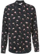 Saint Laurent - Yves Collar Flamingo Print Shirt - Men - Viscose - 40, Black, Viscose