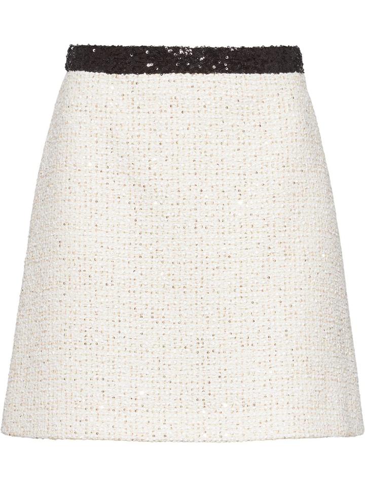 Miu Miu Sequinned Tweed Skirt - White