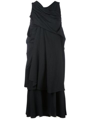 A Tentative Atelier Pinstriped Draped Layered Dress, Women's, Size: Small, Black, Polyurethane/wool