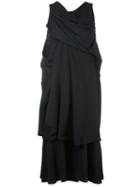 A Tentative Atelier Pinstriped Draped Layered Dress, Women's, Size: Small, Black, Polyurethane/wool