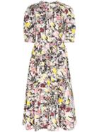 Erdem Cassida Floral Print Puff Sleeve Cotton Midi Dress - White/pink